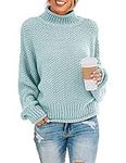 ZESICA Women's Turtleneck Batwing Sleeve Loose Oversized Chunky Knitted Pullover Sweater Jumper Tops, Mint, Medium