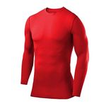 PowerLayer Compression Shirt for Boys, Thermal Long Sleeve Tops Men Base Layers Men Running Cycling Gym Top Shirt- Red (Boys), 10-12 Years (Boys Large)