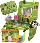 Kids Travel Tray & Lap Desk for Kids, Detachable Tablet Holder, Car Seat Travel Tray, Premium Toddler Travel Tray for Kids Travel Activities, Bonus Coloring Book & 12 Crayons by Jungle Feels