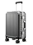 LUGGEX Aluminum Frame Carry On Luggage with Spinner Wheels, Hard Shell Zipperless Suitcase for Traveling, 22.0 x 14.6 x 9.6 Inch, Charcoal Metallic