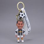 Daiyamondo Cheers on Your Favorite Team With Your Favorite Football Player Jersey 3D Rubber keychain With Long Ribbon - A Vibrant Accessory for Soccer Fans and Collectors (White Black Ronaldo)