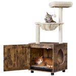 Yaheetech Cat Tree with Litter Box Enclosure, 125 cm Cat Tower with 2 Scratching Posts, Lagre Perch, Condo, Hammock, Hidden Cat Washroom, All-in-One Cat Furniture