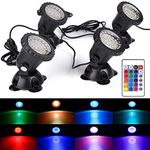 GZKANFUL Pond Light, 36 LED IP68 Waterproof Underwater Submersible Spotlight with Remote, 4 Pack Multi-Color & Adjustable & Dimmable Aquarium Light, Landscape Lamp for Fish Tank Fountain