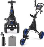 3 Wheel Golf Push Cart,Lightweight Golf Pull Cart with Quad-Fold Frame,and Cleaning Kit Golf,Cooler Bag,Cup/Phone/Umbrella Holder Compact Golf cart-blue