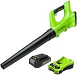 Greenworks Cordless Leaf Blower, Lightweight Axial Battery Leaf Blower 156km/h 4.27m3/min with 24V Battery & Charger, Electric Leaf Blower Cordless Garden Blower, 3 Year Guarantee G24ABK2