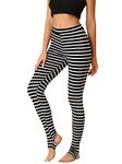 Allegra K Women's Leggings Printed High Waist Elastic Waistband Yoga Stirrup Pants White Black-Color Stripe XS