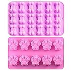 BREEZO Silicone Baking Mould, 2PCS Cat paw & Bone Shaped Reusable Ice Cube Trays, Silicone Moulds for Candy, Chocolate, Gummy, Jelly, Soap Molds DIY, Cookies Molds for Pets and Kids