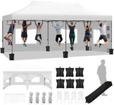 DWVO 10x20 Pop Up Heavy Duty Canopy Tent with 6 sidewalls, Roller Bag, 4 Ropes & 12 Stakes, 4 DIY Banners & 6 Sandbags for Patio, Party, Exhibition, Commerce (White)