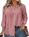 IN'VOLAND Plus Size Womens Long Sleeve Button Down Cotton Linen Shirt Blouse Loose Fit Casual V-Neck Tops