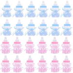 Candy Bottle Baby Shower, 24 pcs Mini Fillable Feeder Style Gift Box with Bear for Party Favors Supplies Boy Girl Newborn Infant Baptism Christening Birthday Decoration 9 x 4cm(12pcs Blue+12pcs Pink)