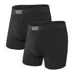 SAXX Men's Underwear -VIBE Super Soft Boxer Briefs with Built-In Pouch Support – Pack of 2, Black/Black, Medium