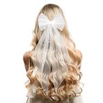 Bridal Hair Bow Veil with Pearl White Wedding Veil with Barrette Short Tulle Hair Accessories for Bachelorette Party Bridal Shower