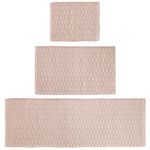 mDesign Soft 100% Cotton Luxury Rectangular Spa Mat Rugs, Water Absorbent, Diamond Design - for Bathroom Vanity, Bathtub/Shower, Machine Washable - Runner, Standard & Small Rug - Set of 3 - Blush Pink