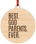 Andaz Press Laser Engraved Wood Christmas Ornament with Gift Bag, Round, 1-Pack Best. Godparents. Ever.