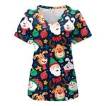 Christmas Scrubs Top V Neck Workwear Christmas Dog Grooming Care Work Shirt Spa Nail Salons Scrub Tops for Women UK Mock Wrap Work Tunics Christmas V Neck Cute Printed with Pockets