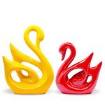 GW Creations Handcrafted Romantic Love Swan Pair Statue Duck Couple Set Decorative Showpiece for Home Decor Living Room Bedroom Table Top Decoration (White red Texture Colour) (sw-30)