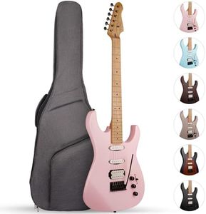 Fesley 39" Electric Guitar, Full Size Solid Body Electric Guitars For Beginner, ST Style, Maple Neck/Fretboard, Electric Guitar Kit With HSS Pickup Coil Split, Gig Bag, Matte, Morandi Pink