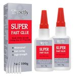 Superglue for Plastic (2x50g), Strong All Purpose Repair Glue, Waterproof Strong Glue Clear, Instant Super Glue for Plastic, Glass, Ceramic, Pottery, Metal, Jewellery, Wood, DIY (100g)