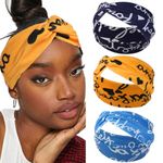 Fashband Boho Headbands Elastic Women Headband Blue Letter Print Hair Bands Criss Cross Head Scarf Workout Yoga Hair Accessories for Women and Girls (Pack of 3)