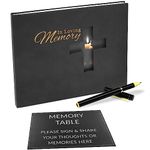 YYBD Funeral Guest Book Cross Memorial Guest Book with Signature Pen & Table Sign, Funeral Guest Register Book, PU Leather Hardcover Celebration of Life Guestbook, Sign Book Funeral(Black)