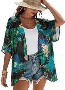 Summer Kimono Cardigan for Women Sheer Light Tops Casual Open Front Swimwear Shirts Beach Cover ups (Blackgreen,5XL)
