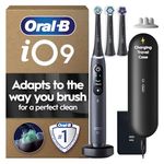 Oral-B iO9 Electric Toothbrush for Adults, Black, App Connected Handle, 7 Cleaning Modes, Includes 3 Brush Heads, Charging Travel Case and Head Holder, Long-Lasting Battery for Home Travel, 2 Pin Plug