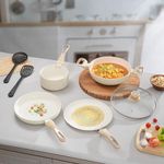 Cookaid Velora Series Cook and Serve Cookware Set of 7 Pcs Non Stick Cookware Set with 2 Pcs Nylon Tool| Aluminium Body| Ceramic Non Stick Coating |ISI Certified | Cream