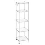 SONGMICS Bathroom Shelf, Metal Storage Rack, Total Load Capacity 100 kg, with 5 PP Sheets, Removable Hooks, 30 x 30 x 123.5 cm, Expandable Design, for Small Space, Silver and Translucent LGR023S01