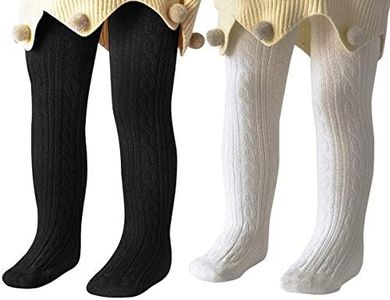 Century Star Toddler Soft Cable Knit Tights - Cotton Seamless Stockings for Girls Solid Warm Footed Leggings for Toddler Girls Spring Outfit 2-White Black 2-4T
