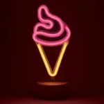 Amped & Co Ice Cream Desk Light, Mini LED Neon Collection, Night Lite Novelty Room Decor, Battery Powered, 8 inches, Neon Signs Pink and Yellow ice Cream