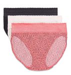 Warners Women's Blissful Benefits No Muffin Top Micro Hi-Cut Panties with Lace Multipack, Sunkissed Coral Crystal Web/Rosewater/Black, 2XL