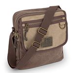 Small Messenger Bag for Men and Women with Adjustable Strap - 11 inch, Brown, Lightweight, Durable Canvas Shoulder Bags with Paracord Tabs, Metal Studs - Stylish, Unisex Crossbody Satchel