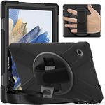 Herize Samsung Galaxy Tab A8 10.5 Inch Case Cover 2022, Full Body Cover with Hand&Shoulder Strap Heavy Duty Shockproof Durable Rugged Protective Case for Tablet SM-X200 /SM-X205 /SM-X207 Black