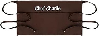 Personalized Server Aprons with 3 Pockets - Waist Apron for Women & Men - Brown Waitress Apron with Name - Custom Half Apron