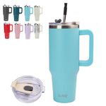 40oz Tumbler with Handle, Double Wall Vacuum Insulated Water Bottle with Straw and Lid, Stainless Steel Travel Coffee Mug, Reusable Thermal Cup for Beverages, Fit in Cup Holder(Light Blue)