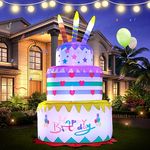 DomKom [New] 6FT Inflatables Birthday Cake Outdoor Decorations with Candles,Build-in LED Magic Lights, for Happy Birthday Party Outdoor,Indoor,Garden Yard Lawn Decor