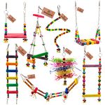 GREENBIRDS Toys Combo Pack of 8 Bird Toys Swing Ladder Perches Playful & Interactive Chewable Cage Toy Hanging Training Aid for Love Birds, Budgies Small & Medium Bird & Parrots