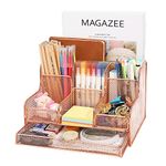 MoKo Desk Organizer,Office Organizers for Desk with 7 Compartments,Desk Organizer with Drawers for Notebook, Pens, Pencils Stationary Accessories School Supplies, Rose Gold