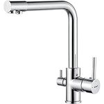 Ibergrif M22109 3 Way Water Filter Tap, Kitchen Drinking Taps Sink Mixer Brass Swivel Spout with 2 Handles, Hot, Cold and Filter Tap for Kitchen, G3/8" Hose, 360° Swivel, Chrome [Energy Class A++]