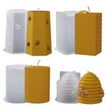 Bekecidi 4 PCS Bee Honeycomb Candle Moulds Silicone, Pillar Candle Moulds for Candle Making Epoxy Resin Moulds Cylinder Candle Molds for Making 3D Candles Soap Wax Crafts DIY Handmade Gifts