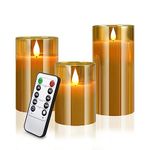 Yinuo Candle Flameless Led Candles Flickering, Real Wax Fake Wick Moving Flame Faux Wickless Pillar Battery Operated Candles With Timer Remote Glass Effect For Festival Wedding Home Party Décor