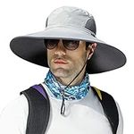 【New Size: L-XXL】 Wide Brim Fishing Sun Hat for Men UPF 50+Waterproof Breathable Safari Hiking Camping Hat for Big/Small Head, Light Grey, 7 1/2-8