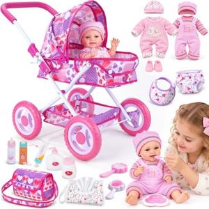 BABESIDE Baby Doll Stroller Set with 12 Inch Doll, 14 Pcs Doll Accessories