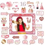 16th Birthday Decorations Girls Boys,Rose Gold Inflatable Selfie Frame&38Pcs 16th Birthday Photo Booth Props,Giant Inflatable Party Photo Booth Frame for Girls Ladies 16th Birthday Party Decorations