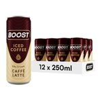 Boost Iced Coffee Caffe Latte, 12 x 250 ml, Ready-To-Drink Cold Brew Coffee Drink, The Perfect Caffeine Boost, A Smooth and Creamy Full-Bodied Blend of 100% Arabica and Robusta Beans with Milk