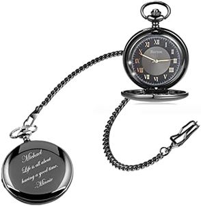 Personalized Gunmetal Pocket Watch with Gold Dial Custom Engraved Free with Gift Box - Ships from USA