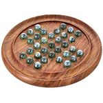 RGrandsons Games Solitaire Board in Wood with Glass Marbles Brainvita Unique Game 9" - Best Gift for Kids, Teens & Adults, Made in India (Brown)