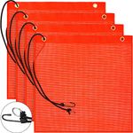 4 Pieces 18 x 18 Inches Mesh Safety Flags Orange Warning Flag Bungee Safety Flag Good Visibility Weatherproof Flag with Grommets and Bungee Cord