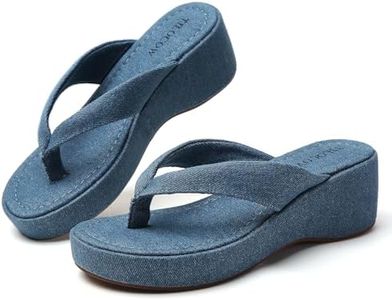 Tilocow Denim Platform Sandals for Women Round toe Wedges Woman Comfort Slides Ladies Thong Style Flip Flops