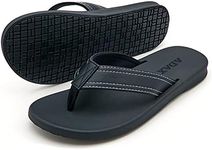 ADAX Mens Leather Flip Flops,Sport Comfortable Non-Slip Rubber Thong Sandals Summer Indoor Outdoor Waterproof Memory Foam Beach Slippers Flipflops Chanclas Sandalias Para Hombres Black Size 13
